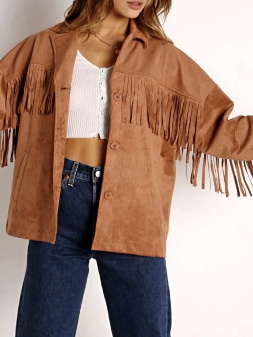 NWT BB Dakota Westworld Fringe Faux Suede Jacket - Terracotta, M